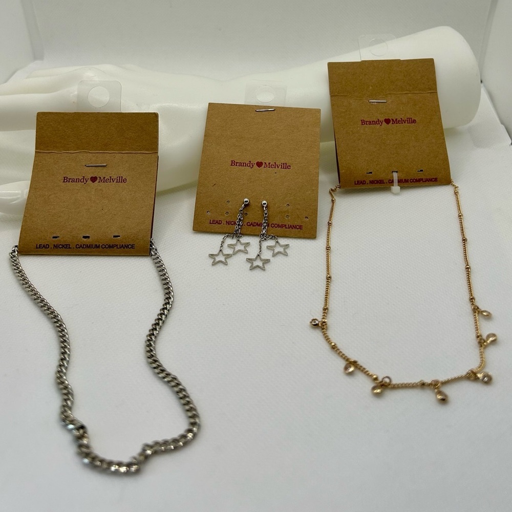 BRANDY MELVILLE Jewelry Bundle,  Rhiinestone & Link Necklaces, Star Earrings NWT